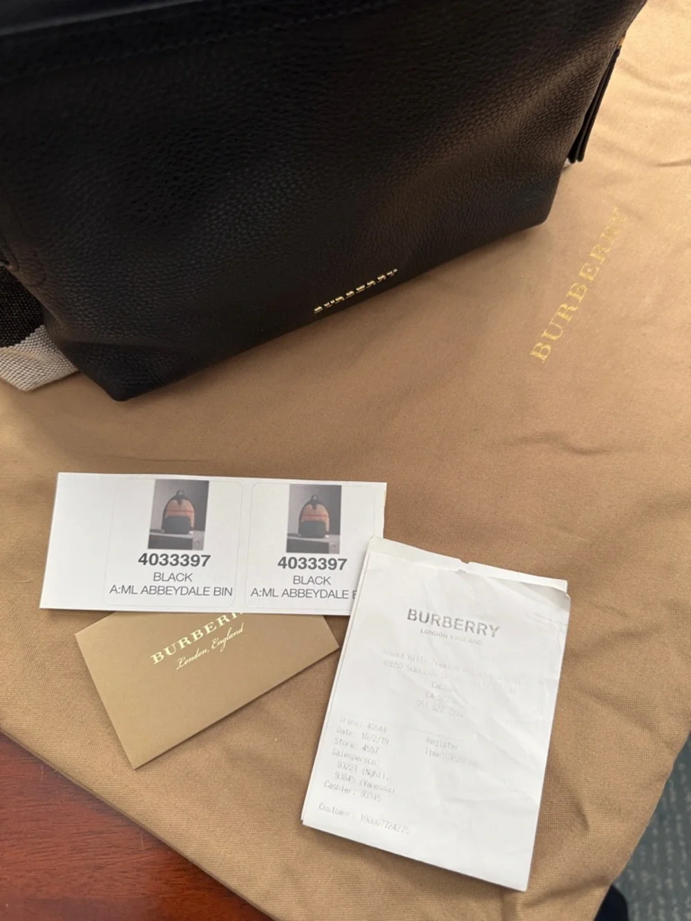 Burberry Tan Canvas Backpack with Black Leather and Red Stripe - Picture 6 of 6